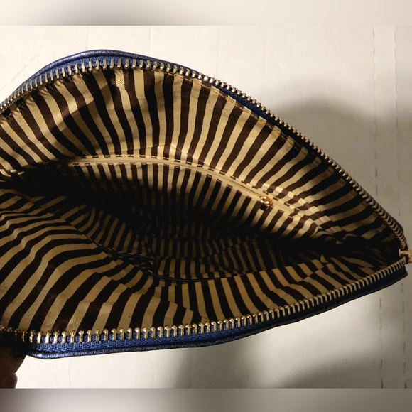 Metallic Blue Bella Fold Over Envelope Clutch purse - Picture 6 of 6